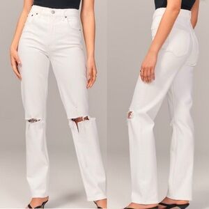 ABERCROMBIE Curve Love The 90s Straight Ultra High Rise Destroyed Jeans White